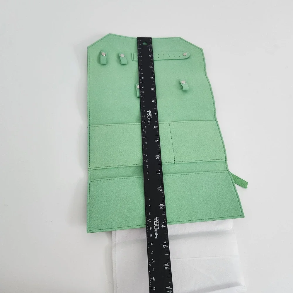 Swarovski Mint Green Faux Suede Travel‎ Jewelry Roll Organizer Ribbon Tie NEW